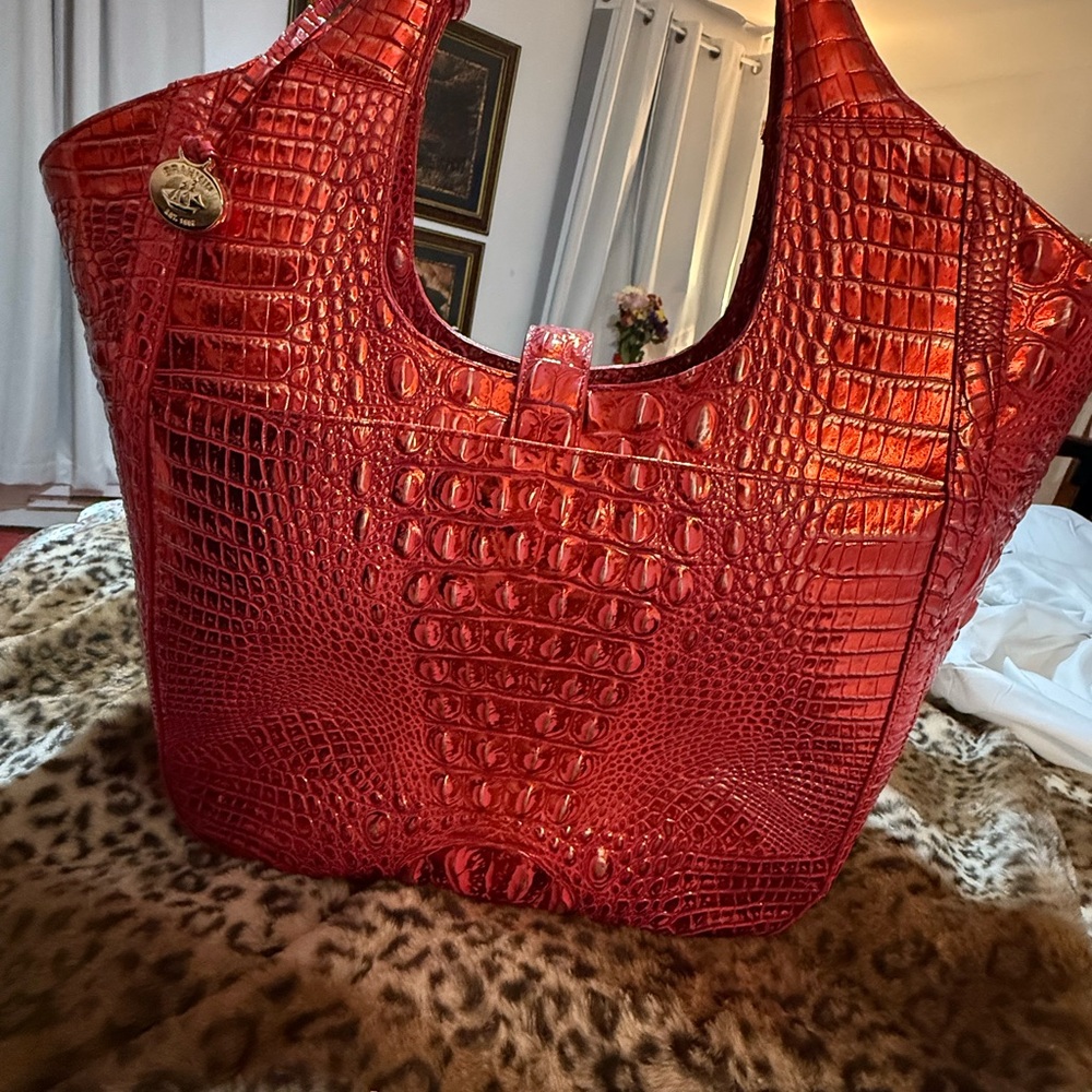 Brahmin Red Dragon Croc-Embossed Shoulder Bag - Picture 6 of 13